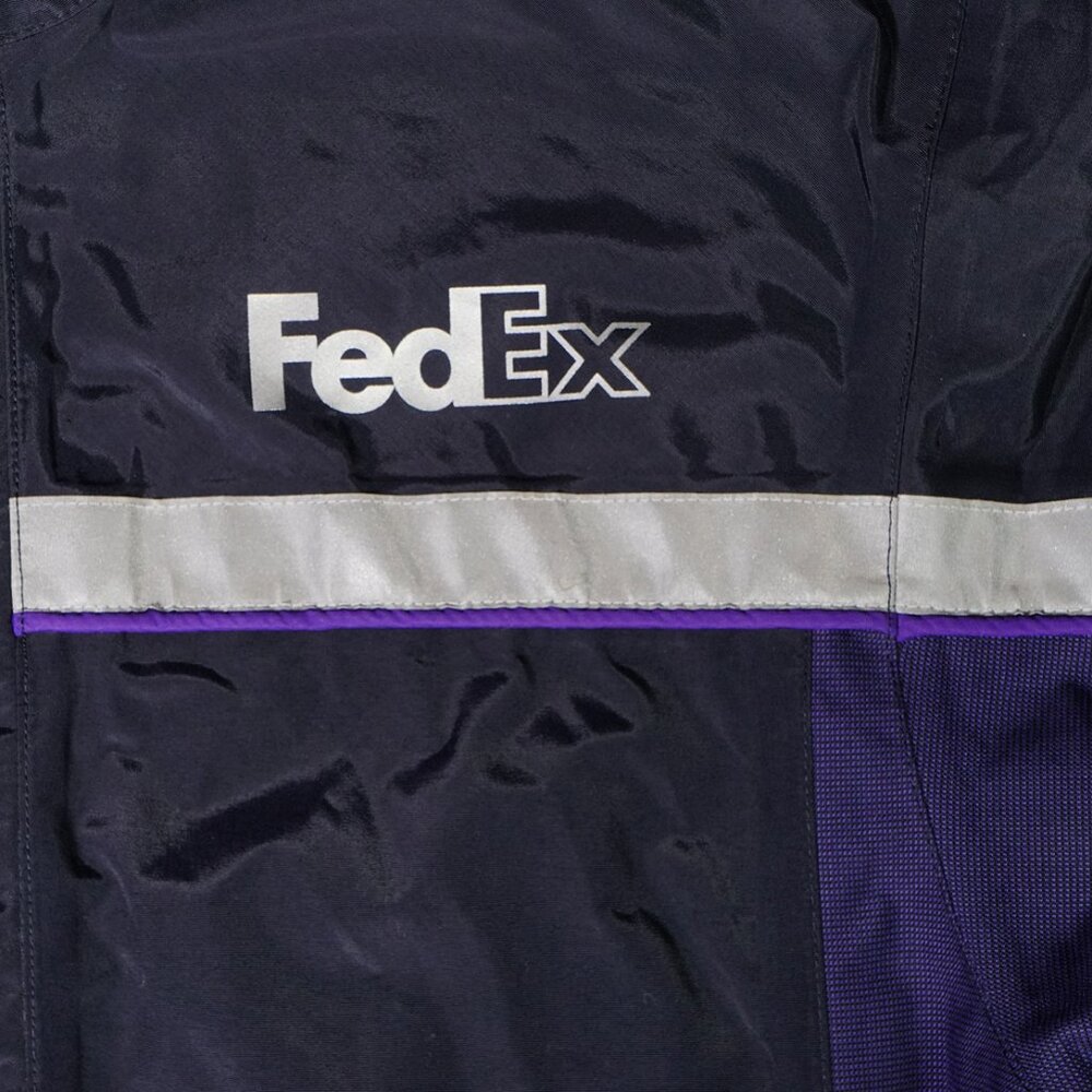 FedEx Stan Herman Hooded Heavy Windbreaker Reflective Jacket Medium Unisex Navy - Picture 3 of 15